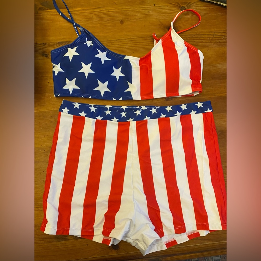 Women’s Patriotic Stars and Stripes Two-Piece Swimsuit Large